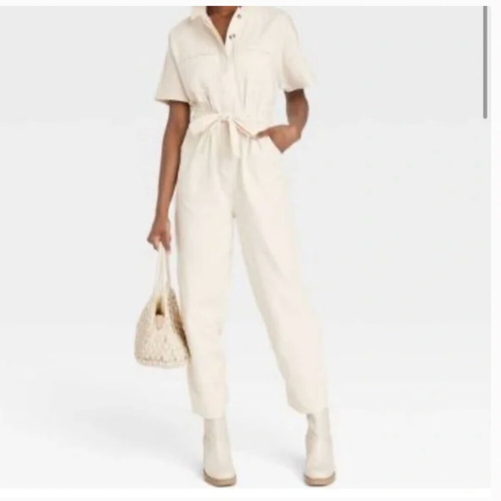 Universal Thread Linen Jumpsuit in Ivory women's 6